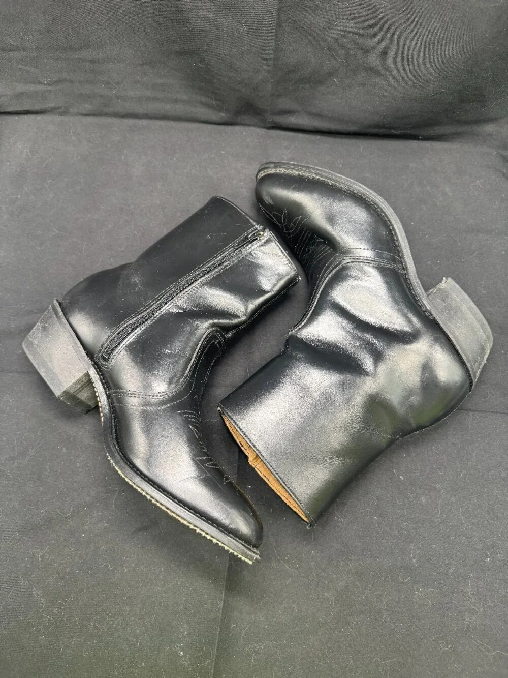 Vintage Men's Black Western Leather Side Zip Ankle Boots Size 8.5 Made in USA
